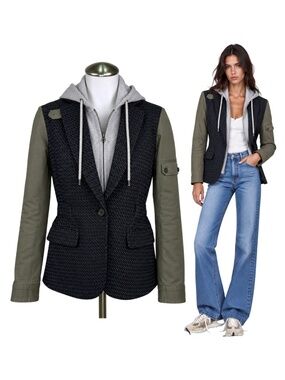 $795 VERONICA BEARD Army Blazer Black Army Green Wool Size 2 NWOT